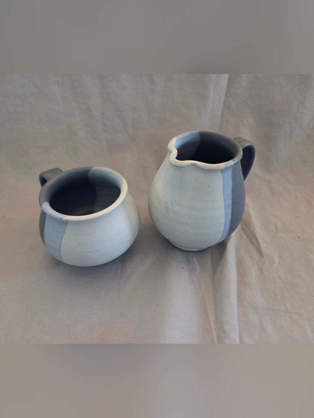Handmade Ceramic Pitcher and Cup - Blue and Gray